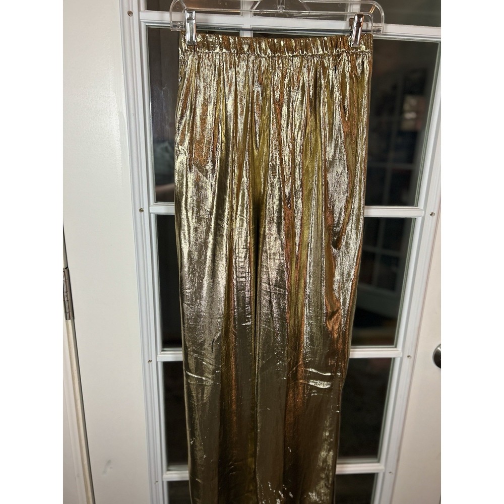 Vintage 80s UMI Collections Anne Crimmins Wide Leg Gold Lame Pants Size 8 - Picture 10 of 13